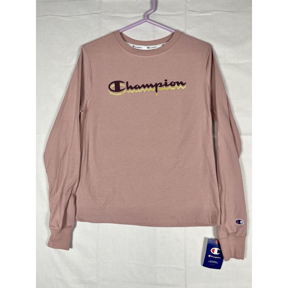 Champion Logo L/S Jersey T-Shirt Light Pink Women’s Small NWT